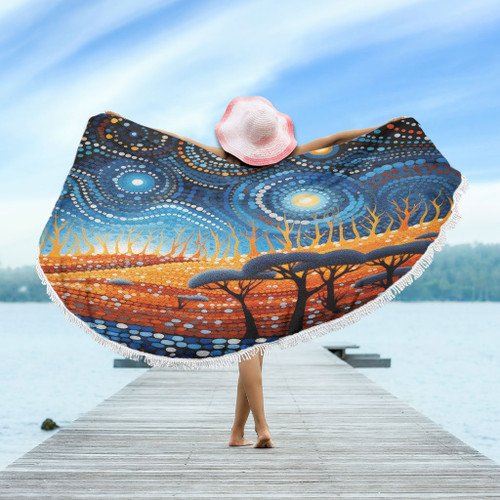 Australia Dreaming Aboriginal Beach Blanket - Aboriginal Culture Indigenous Land Dot Painting Art Inspired Beach Blanket Australia Dreaming Aboriginal Beach Blanket - Aboriginal Culture Indigenous Land Dot Painting Art Inspired Beach Blanket
