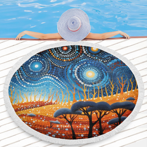 Australia Dreaming Aboriginal Beach Blanket - Aboriginal Culture Indigenous Land Dot Painting Art Inspired Beach Blanket
