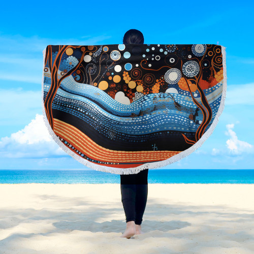 Australia Dreaming Aboriginal Beach Blanket - Aboriginal Culture Indigenous Trees Dot Painting Art Inspired Beach Blanket Australia Dreaming Aboriginal Beach Blanket - Aboriginal Culture Indigenous Trees Dot Painting Art Inspired Beach Blanket