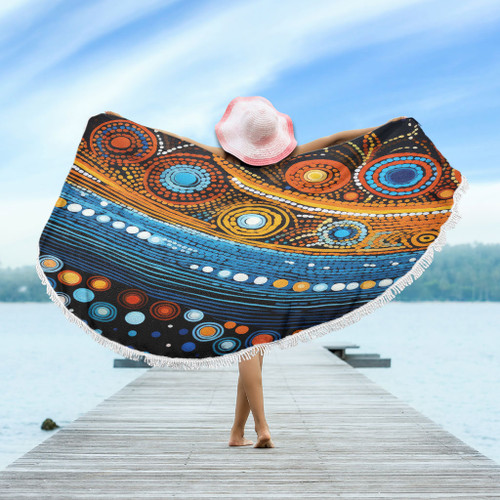 Australia Dreaming Aboriginal Beach Blanket - Aboriginal Dot Painting Art Indigenous Culture Inspired Beach Blanket Australia Dreaming Aboriginal Beach Blanket - Aboriginal Dot Painting Art Indigenous Culture Inspired Beach Blanket