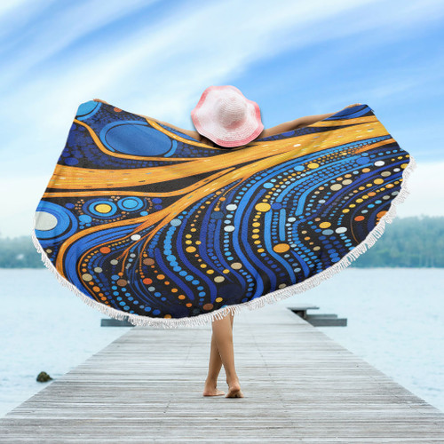 Australia Dreaming Aboriginal Beach Blanket - Aboriginal Indigenous Culture Dot Painting Art Inspired Beach Blanket Australia Dreaming Aboriginal Beach Blanket - Aboriginal Indigenous Culture Dot Painting Art Inspired Beach Blanket