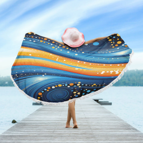 Australia Dreaming Aboriginal Beach Blanket - Aboriginal Indigenous Dot Painting Dream Art Inspired Beach Blanket Australia Dreaming Aboriginal Beach Blanket - Aboriginal Indigenous Dot Painting Dream Art Inspired Beach Blanket