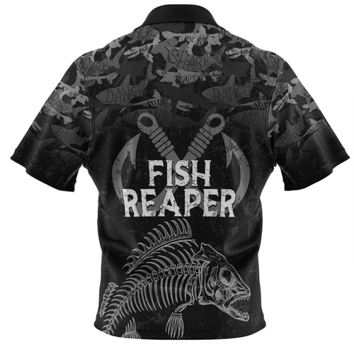 Australia Fishing Custom Polo Shirt - Fish Reaper Fish Skeleton Grey Polo Shirt Australia Fishing Custom Polo Shirt - Fish Reaper Fish Skeleton Grey Polo Shirt