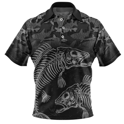 Australia Fishing Custom Polo Shirt - Fish Reaper Fish Skeleton Grey Polo Shirt