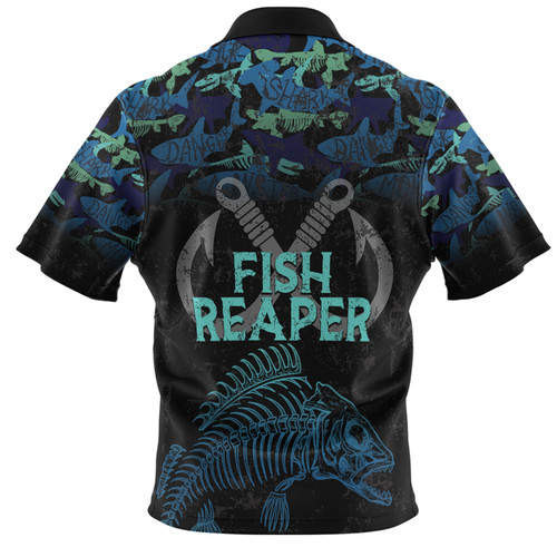 Australia Fishing Custom Polo Shirt - Fish Reaper Fish Skeleton Blue Polo Shirt Australia Fishing Custom Polo Shirt - Fish Reaper Fish Skeleton Blue Polo Shirt