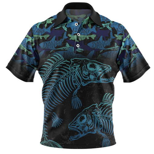 Australia Fishing Custom Polo Shirt - Fish Reaper Fish Skeleton Blue Polo Shirt