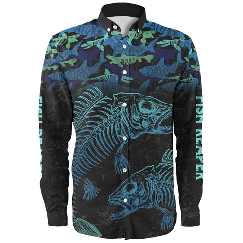 Australia Fishing Custom Long Sleeve Shirt - Fish Reaper Fish Skeleton Blue Long Sleeve Shirt