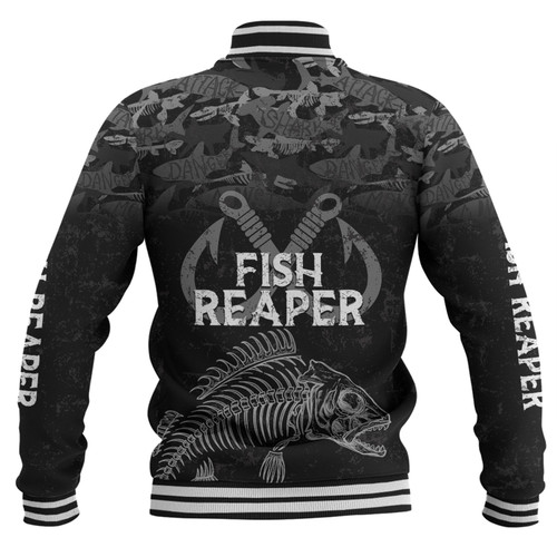 Australia Fishing Custom Baseball Jacket - Fish Reaper Fish Skeleton Grey Baseball Jacket Australia Fishing Custom Baseball Jacket - Fish Reaper Fish Skeleton Grey Baseball Jacket