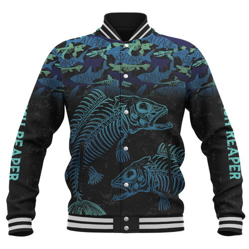 Australia Fishing Custom Baseball Jacket - Fish Reaper Fish Skeleton Blue Baseball Jacket