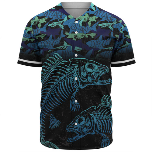 Australia Fishing Custom Baseball Shirt - Fish Reaper Fish Skeleton Blue Baseball Shirt