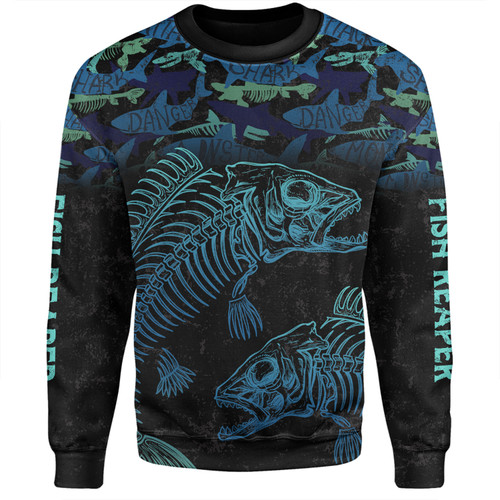 Australia Fishing Custom Sweatshirt - Fish Reaper Fish Skeleton Blue Sweatshirt