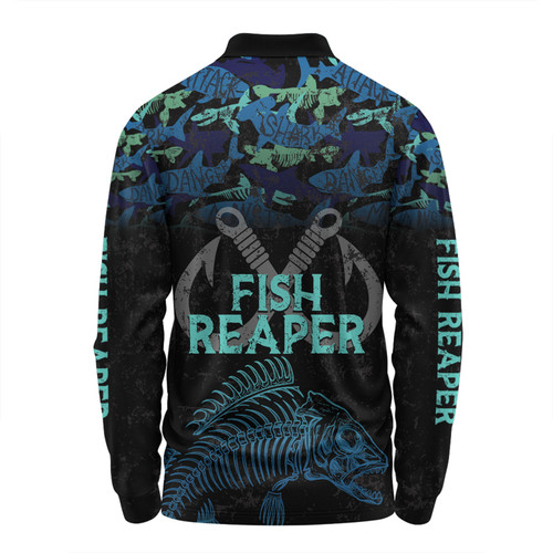 Australia Fishing Custom Long Sleeve Polo Shirt - Fish Reaper Fish Skeleton Blue Long Sleeve Polo Shirt Australia Fishing Custom Long Sleeve Polo Shirt - Fish Reaper Fish Skeleton Blue Long Sleeve Polo Shirt