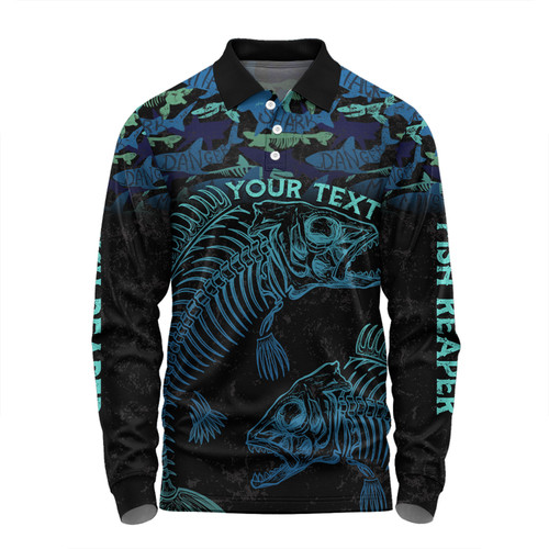 Australia Fishing Custom Long Sleeve Polo Shirt - Fish Reaper Fish Skeleton Blue Long Sleeve Polo Shirt Australia Fishing Custom Long Sleeve Polo Shirt - Fish Reaper Fish Skeleton Blue Long Sleeve Polo Shirt