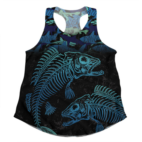 Australia Fishing Custom Women Racerback Singlet - Fish Reaper Fish Skeleton Blue Women Racerback Singlet