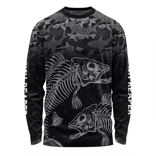 Australia Fishing Custom Long Sleeve T-shirt - Fish Reaper Fish Skeleton Grey Long Sleeve T-shirt
