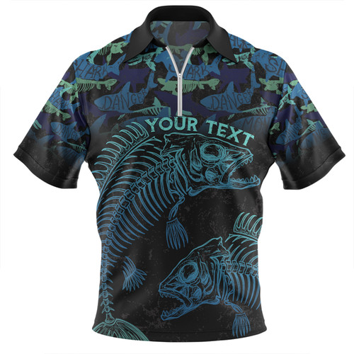 Australia Fishing Custom Zip Polo Shirt - Fish Reaper Fish Skeleton Blue Zip Polo Shirt Australia Fishing Custom Zip Polo Shirt - Fish Reaper Fish Skeleton Blue Zip Polo Shirt