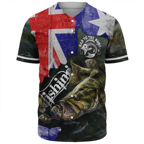 Australia Fishing Baseball Shirt - Bad To The Bone Fishing Australia Flag Vintage Baseball Shirt