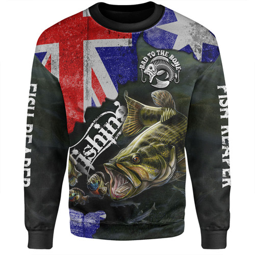 Australia Fishing Sweatshirt - Bad To The Bone Fishing Australia Flag Vintage Sweatshirt