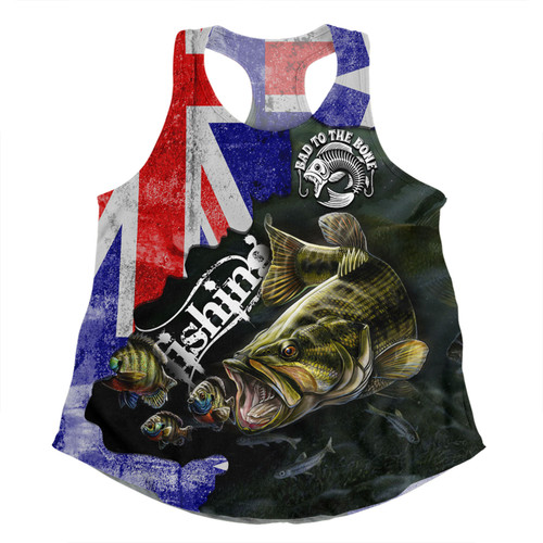 Australia Fishing Women Racerback Singlet - Bad To The Bone Fishing Australia Flag Vintage Women Racerback Singlet