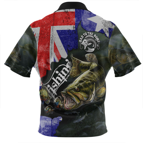 Australia Fishing Zip Polo Shirt - Bad To The Bone Fishing Australia Flag Vintage Zip Polo Shirt Australia Fishing Zip Polo Shirt - Bad To The Bone Fishing Australia Flag Vintage Zip Polo Shirt