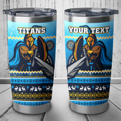 Gold Coast Titans Tumbler - Ugly Xmas And Aboriginal Patterns For Die Hard Fan