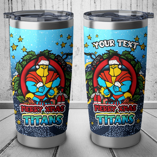 Gold Coast Titans Tumbler - Merry Christmas Our Beloved Team With Aboriginal Dot Art Pattern