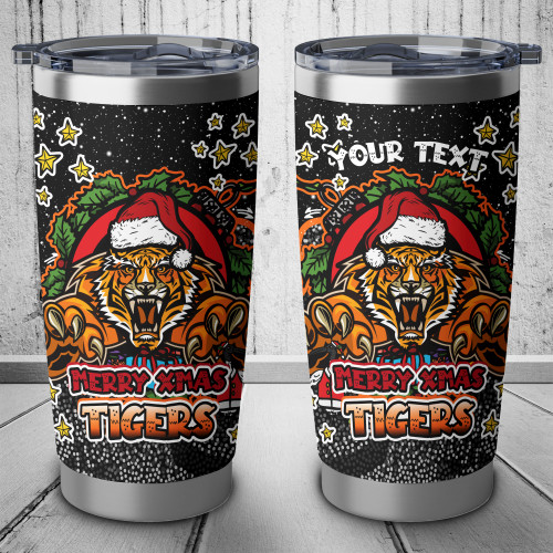 Wests Tigers Tumbler - Merry Christmas Our Beloved Team With Aboriginal Dot Art Pattern