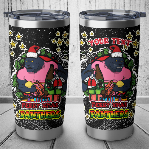 Penrith Panthers Tumbler - Merry Christmas Our Beloved Team With Aboriginal Dot Art Pattern (Black)