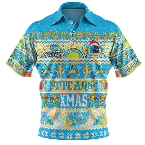 Gold Coast Titans Christmas Aboriginal Custom Polo Shirt - Indigenous Knitted Ugly Xmas Style Polo Shirt