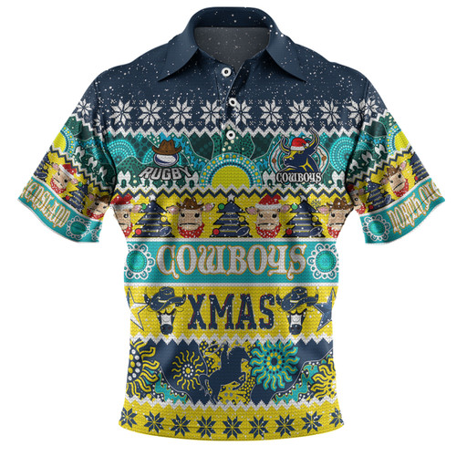 North Queensland Cowboys Christmas Aboriginal Custom Polo Shirt - Indigenous Knitted Ugly Xmas Style Polo Shirt