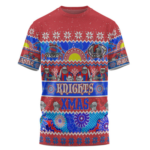 Newcastle Knights Christmas Aboriginal Custom T-shirt - Indigenous Knitted Ugly Xmas Style T-shirt