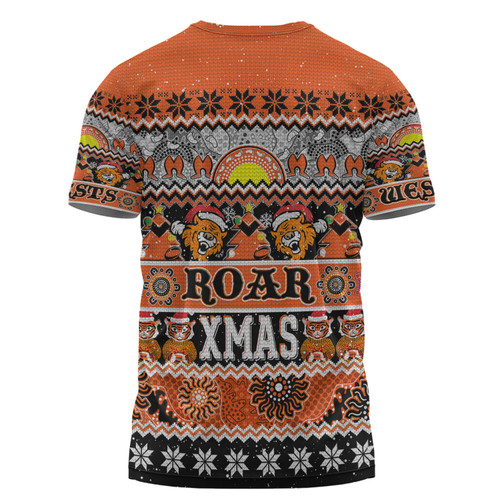 Wests Tigers Christmas Aboriginal Custom T-shirt - Indigenous Knitted Ugly Xmas Style T-shirt