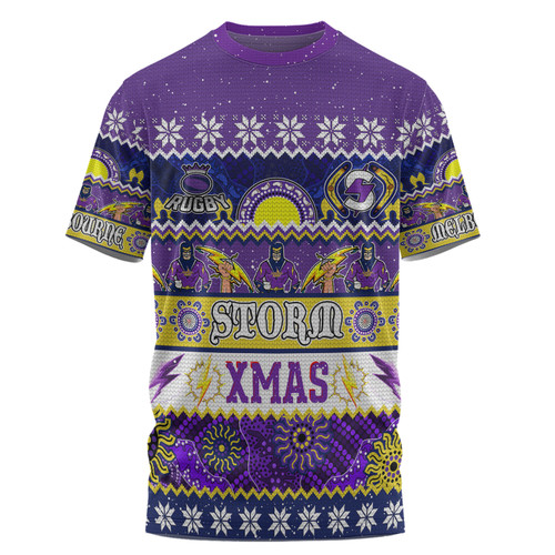 Melbourne Storm Christmas Aboriginal Custom T-shirt - Indigenous Knitted Ugly Xmas Style T-shirt