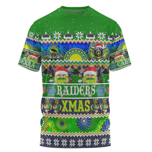 Canberra Raiders Christmas Aboriginal Custom T-shirt - Indigenous Knitted Ugly Xmas Style T-shirt
