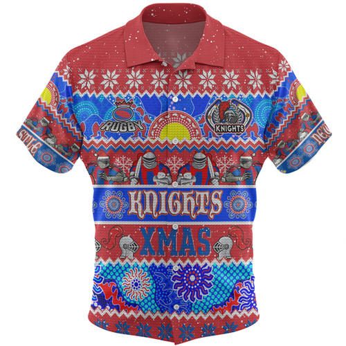 Newcastle Knights Christmas Aboriginal Custom Hawaiian Shirt - Indigenous Knitted Ugly Xmas Style Hawaiian Shirt