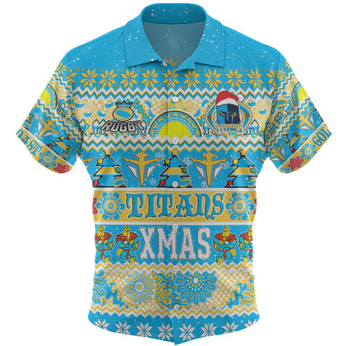 Gold Coast Titans Christmas Aboriginal Custom Hawaiian Shirt - Indigenous Knitted Ugly Xmas Style Hawaiian Shirt