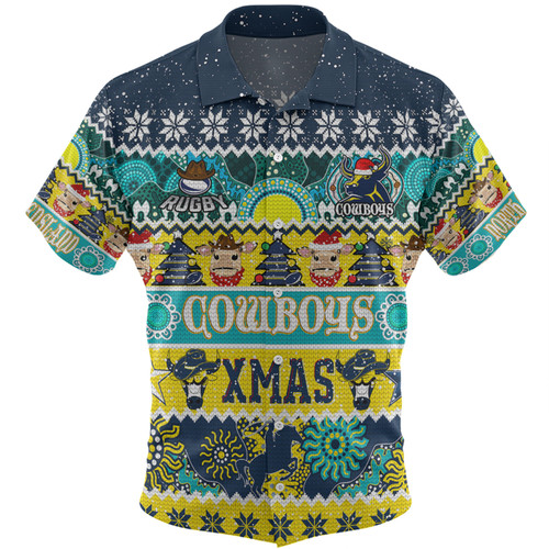 North Queensland Cowboys Christmas Aboriginal Custom Hawaiian Shirt - Indigenous Knitted Ugly Xmas Style Hawaiian Shirt