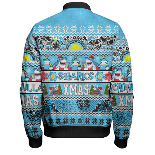 Cronulla-Sutherland Sharks Christmas Aboriginal Custom Bomber Jacket - Indigenous Knitted Ugly Xmas Style Bomber Jacket Cronulla-Sutherland Sharks Christmas Aboriginal Custom Bomber Jacket - Indigenous Knitted Ugly Xmas Style Bomber Jacket