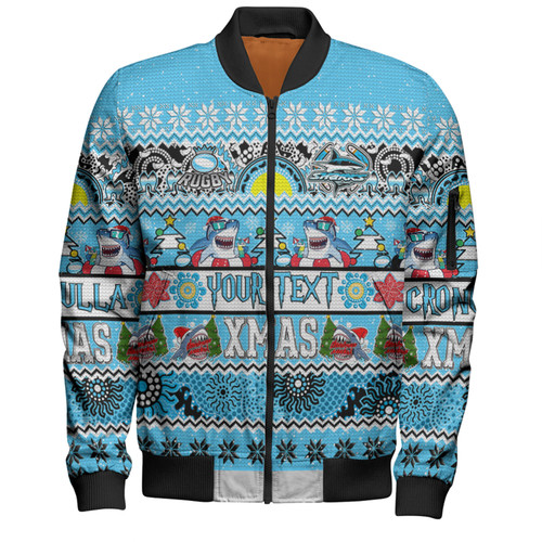 Cronulla-Sutherland Sharks Christmas Aboriginal Custom Bomber Jacket - Indigenous Knitted Ugly Xmas Style Bomber Jacket Cronulla-Sutherland Sharks Christmas Aboriginal Custom Bomber Jacket - Indigenous Knitted Ugly Xmas Style Bomber Jacket