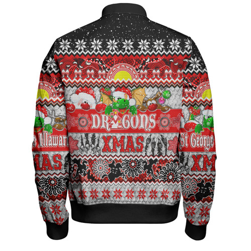 St. George Illawarra Dragons Christmas Aboriginal Custom Bomber Jacket - Indigenous Knitted Ugly Xmas Style Bomber Jacket St. George Illawarra Dragons Christmas Aboriginal Custom Bomber Jacket - Indigenous Knitted Ugly Xmas Style Bomber Jacket