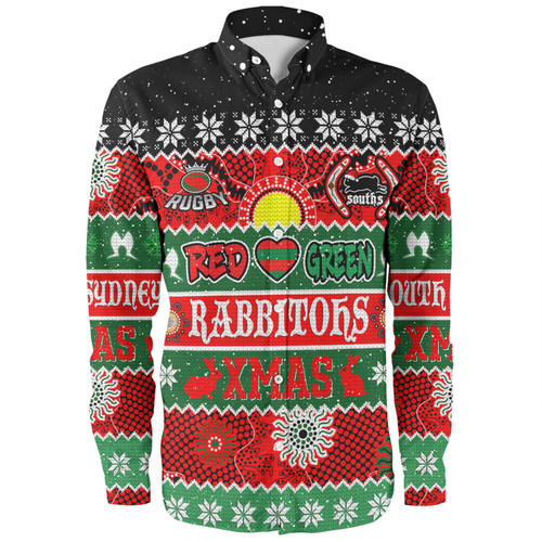 South Sydney Rabbitohs Aboriginal Custom Long Sleeve Shirt - Indigenous Knitted Ugly Xmas Style Long Sleeve Shirt