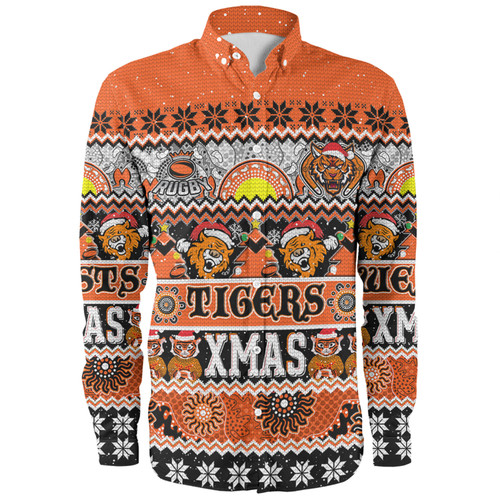 Wests Tigers Christmas Aboriginal Custom Long Sleeve Shirt - Indigenous Knitted Ugly Xmas Style Long Sleeve Shirt