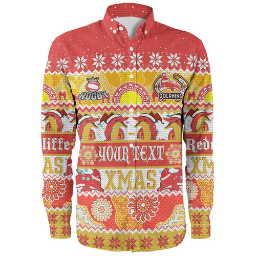 Redcliffe Dolphins Christmas Aboriginal Custom Long Sleeve Shirt - Indigenous Knitted Ugly Xmas Style Long Sleeve Shirt Redcliffe Dolphins Christmas Aboriginal Custom Long Sleeve Shirt - Indigenous Knitted Ugly Xmas Style Long Sleeve Shirt