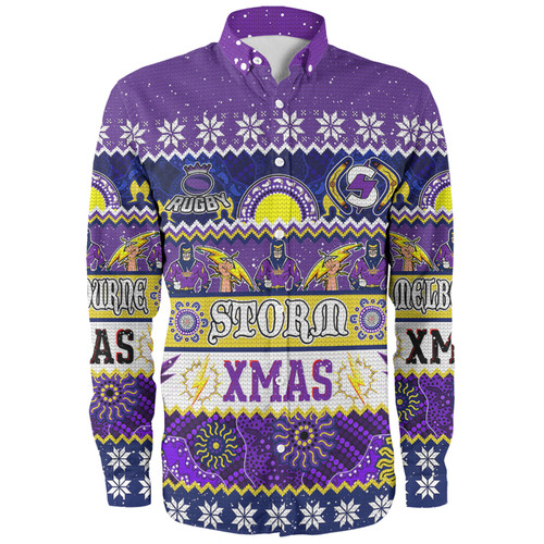 Melbourne Storm Christmas Aboriginal Custom Long Sleeve Shirt - Indigenous Knitted Ugly Xmas Style Long Sleeve Shirt