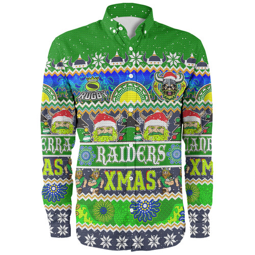 Canberra Raiders Christmas Aboriginal Custom Long Sleeve Shirt - Indigenous Knitted Ugly Xmas Style Long Sleeve Shirt