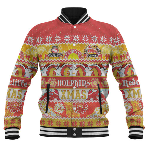 Redcliffe Dolphins Christmas Aboriginal Custom Baseball Jacket - Indigenous Knitted Ugly Xmas Style Baseball Jacket Redcliffe Dolphins Christmas Aboriginal Custom Baseball Jacket - Indigenous Knitted Ugly Xmas Style Baseball Jacket