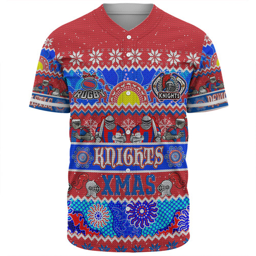 Newcastle Knights Christmas Aboriginal Custom Baseball Shirt - Indigenous Knitted Ugly Xmas Style Baseball Shirt