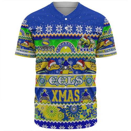 Parramatta Eels Christmas Aboriginal Custom Baseball Shirt - Indigenous Knitted Ugly Xmas Style Baseball Shirt