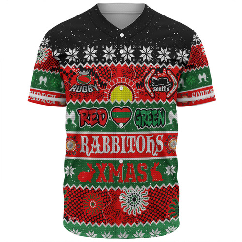 South Sydney Rabbitohs Aboriginal Custom Baseball Shirt - Indigenous Knitted Ugly Xmas Style Baseball Shirt