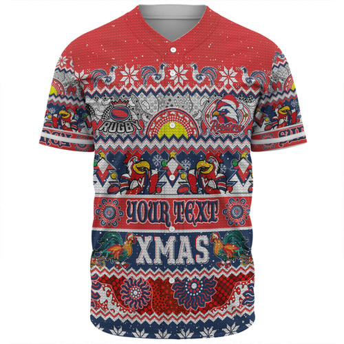 Sydney Roosters Christmas Aboriginal Custom Baseball Shirt - Indigenous Knitted Ugly Xmas Style Baseball Shirt Sydney Roosters Christmas Aboriginal Custom Baseball Shirt - Indigenous Knitted Ugly Xmas Style Baseball Shirt